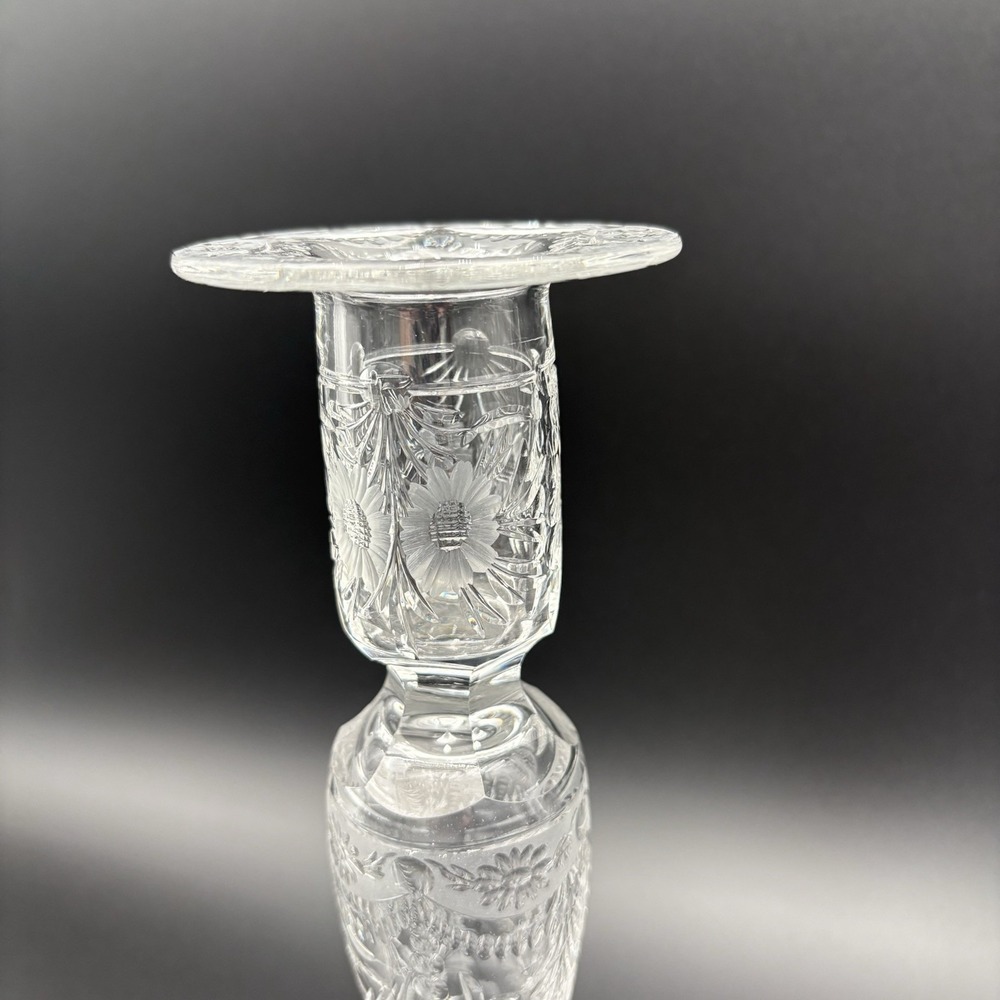 Pairpoint Crystal 11" Tall‎ Hollow Candlestick Brilliant Polish Floral Etched - Picture 2 of 12